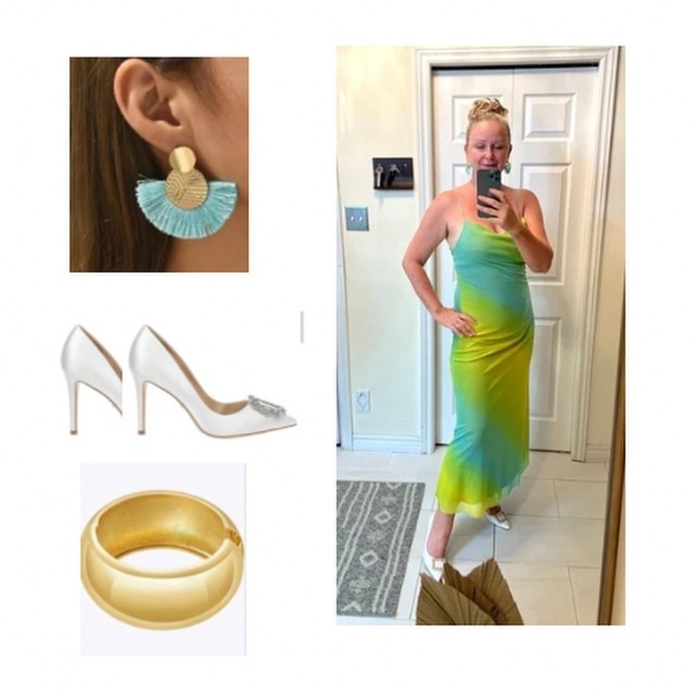 🆕Gradient green aqua fusion maxi dress L
